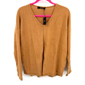 Coin 1804 Tan Brown Long Sleeve Open Seam VNeck Soft Casual Sweater Plus Size 1x